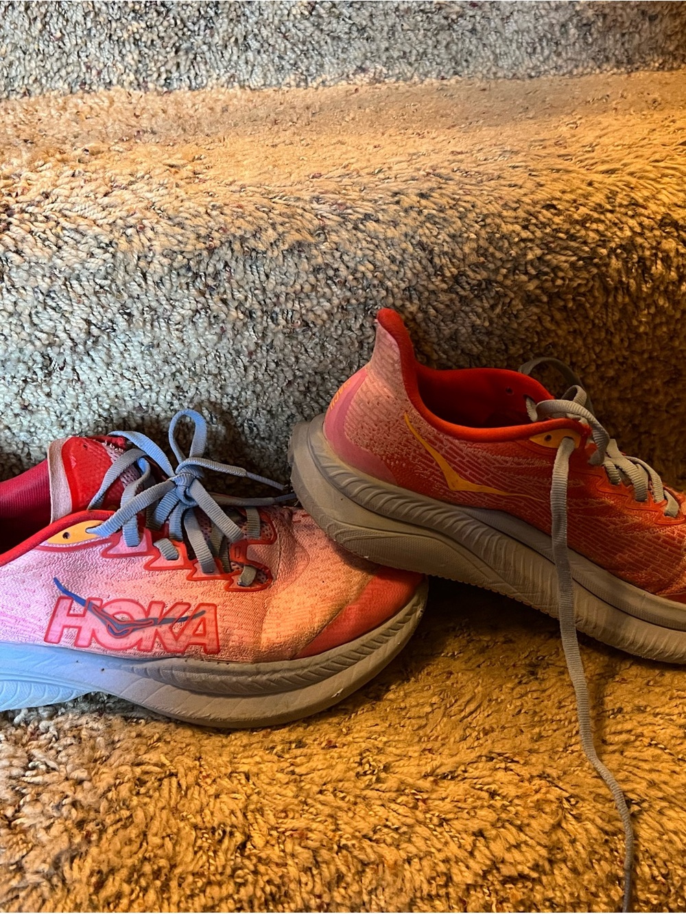 Hoka Kids Coral/Pink and Gray Running Sneakers